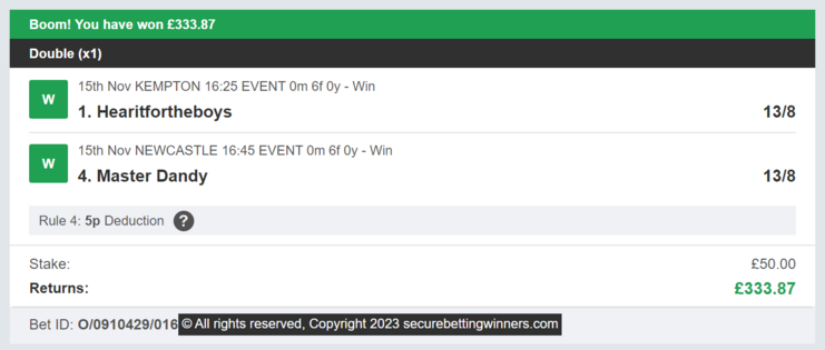 Secure Betting Winners - Winner - 10/07/2023